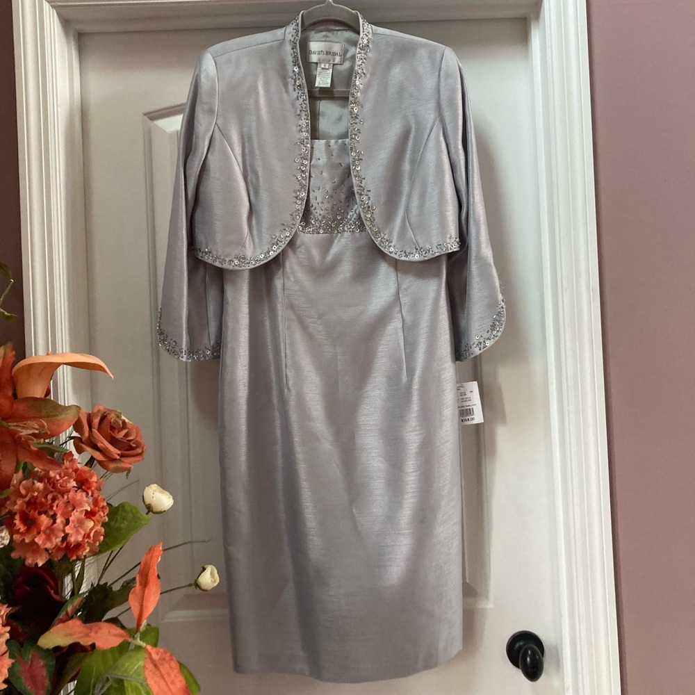David’s Bridal Silver Beaded Dress